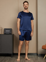 [Dark Blue] SilkSilky  Short Sleeve Round Neck Men's Pajamas 005