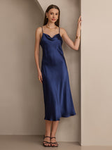 [Dark Blue] SilkSilky  Spaghetti Strap Cowl Neck Dress 001