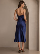 [Dark Blue] SilkSilky  Spaghetti Strap Cowl Neck Dress 002