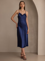 [Dark Blue] SilkSilky  Spaghetti Strap Cowl Neck Dress 003