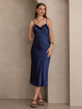 [Dark Blue] SilkSilky  Spaghetti Strap Cowl Neck Dress 006