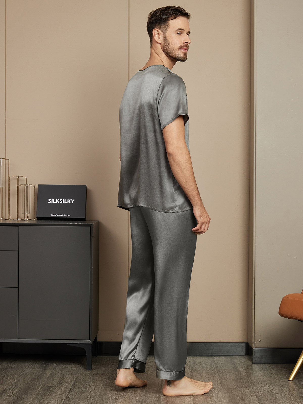 [Dark Gray] SilkSilky  Short Sleeve Round Neck Men's Pajamas 002