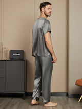 [Dark Gray] SilkSilky Pure Silk Short Sleeve Round Neck Men's Pajamas 002