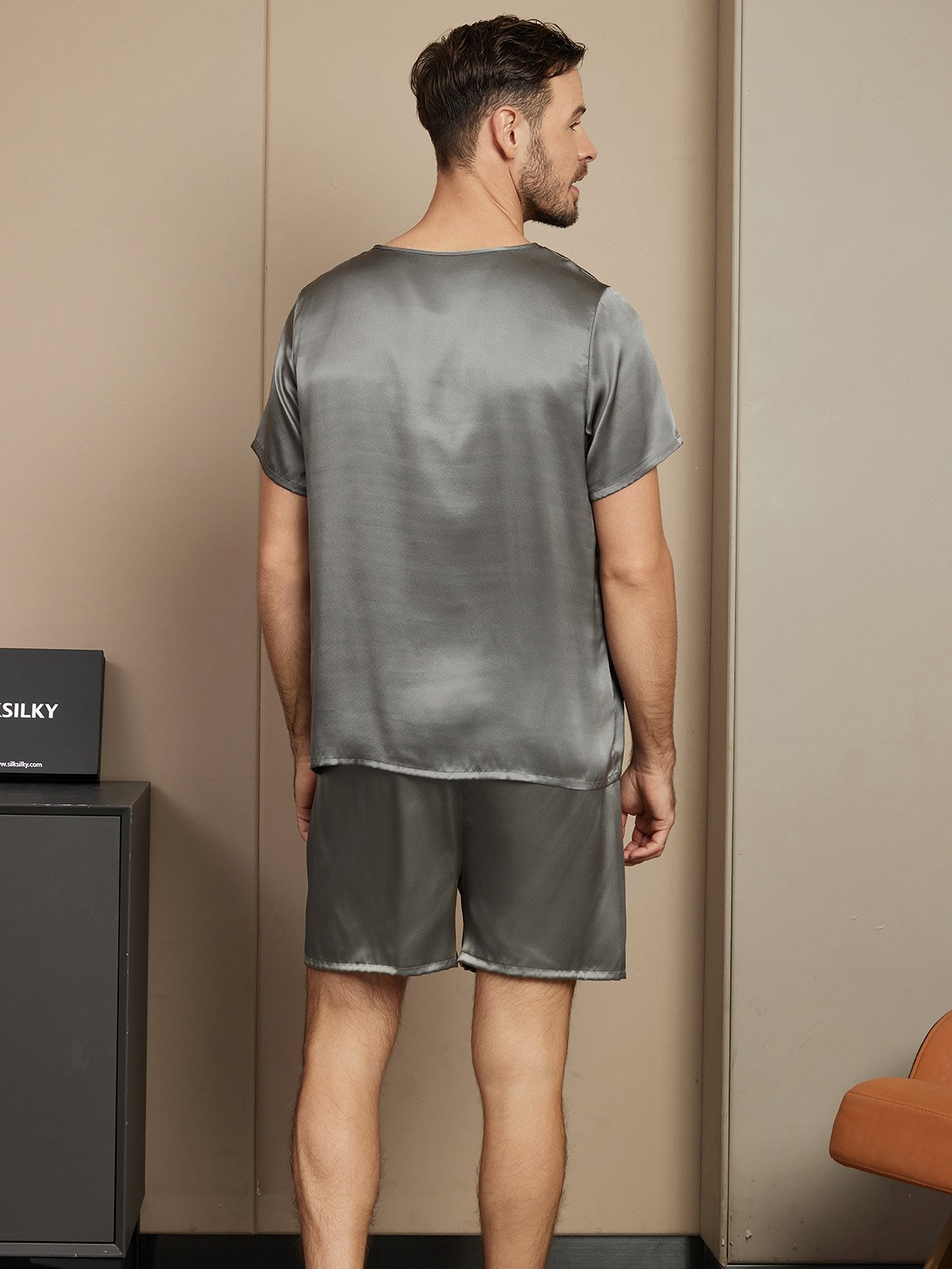 [Dark Gray] SilkSilky  Short Sleeve Round Neck Men's Pajamas 002