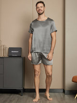 [Dark Gray] SilkSilky  Short Sleeve Round Neck Men's Pajamas 005