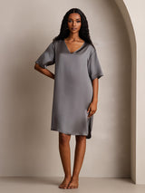 [Dark Gray] SilkSilky  Half Sleeve V Neck Nightgown 003