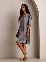 [Dark Gray] SilkSilky  Half Sleeve V Neck Nightgown 004