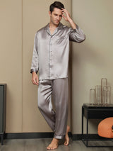 [Gray] SilkSilky  Long Sleeve Lapel Collar Men's Pajamas 002