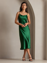 [Green] SilkSilky  Spaghetti Strap Cowl Neck Dress 001