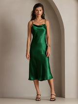 [Green] SilkSilky  Spaghetti Strap Cowl Neck Dress 003