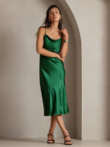 [Green] SilkSilky  Spaghetti Strap Cowl Neck Dress 004