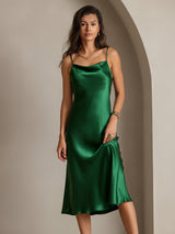 [Green] SilkSilky  Spaghetti Strap Cowl Neck Dress 005