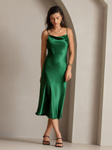 [Green] SilkSilky  Spaghetti Strap Cowl Neck Dress 007