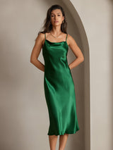 [Green] SilkSilky  Spaghetti Strap Cowl Neck Dress 008