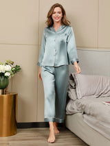 [Light Blue] SilkSilky  Long Sleeve Lapel Collar Women's Pajamas 001