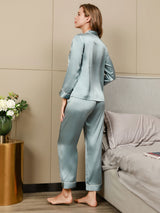 [Light Blue] SilkSilky  Long Sleeve Lapel Collar Women's Pajamas 002