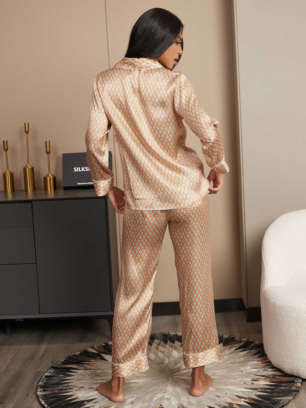 [Multi] SilkSilky  Short Sleeve Notch Collar Women's Pajamas 002