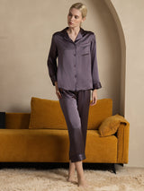 [Purple Gray] SilkSilky  Long Sleeve Lapel Collar Women's Pajamas 006