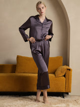 [Purple Gray] SilkSilky  Long Sleeve Lapel Collar Women's Pajamas 007