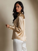 [Champagne] SilkSilky  Long Sleeve Lapel Collar Women's Shirts 002