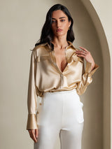[Champagne] SilkSilky  Long Sleeve Lapel Collar Women's Shirts 003
