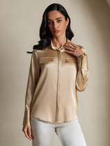 [Champagne] SilkSilky  Long Sleeve Lapel Collar Women's Shirts 004