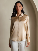 [Champagne] SilkSilky  Long Sleeve Lapel Collar Women's Shirts 005