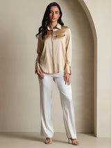 [Champagne] SilkSilky  Long Sleeve Lapel Collar Women's Shirts 006
