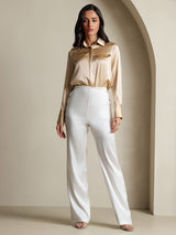 [Champagne] SilkSilky  Long Sleeve Lapel Collar Women's Shirts 007