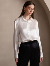 [White] SilkSilky  Long Sleeve Lapel Collar Women's Shirts 001