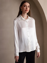 [White] SilkSilky  Long Sleeve Lapel Collar Women's Shirts 003