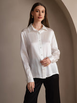 [White] SilkSilky  Long Sleeve Lapel Collar Women's Shirts 004