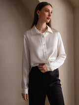 [White] SilkSilky  Long Sleeve Lapel Collar Women's Shirts 006