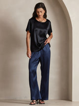 [Black] SilkSilky  Short Sleeve Round Neck Women's T-Shirt 006