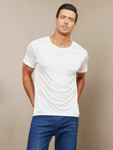 [White] SilkSilky  100% Silk Jersey Short Sleeve Crew Neck Men's T-Shirt 004