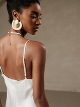 [White] SilkSilky  Spaghetti Strap Cowl Neck Dress 002