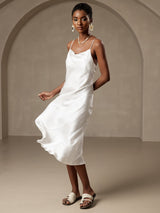 [White] SilkSilky  Spaghetti Strap Cowl Neck Dress 003
