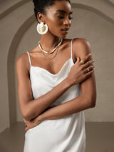 [White] SilkSilky  Spaghetti Strap Cowl Neck Dress 004