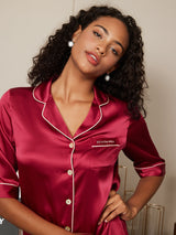 [Wine] SilkSilky  Half Sleeve Notch Collar Nightshirt 003