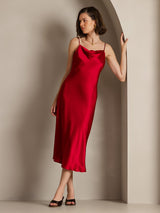 [Wine] SilkSilky  Spaghetti Strap Cowl Neck Dress 001