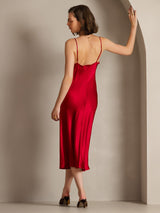 [Wine] SilkSilky  Spaghetti Strap Cowl Neck Dress 002