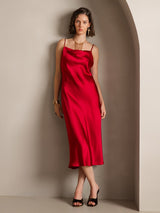 [Wine] SilkSilky  Spaghetti Strap Cowl Neck Dress 004