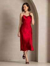 [Wine] SilkSilky  Spaghetti Strap Cowl Neck Dress 005