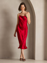 [Wine] SilkSilky  Spaghetti Strap Cowl Neck Dress 006
