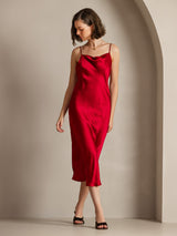 [Wine] SilkSilky  Spaghetti Strap Cowl Neck Dress 007
