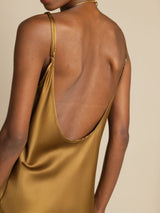 [Brown] SilkSilky Spaghetti Strap U Neck Dress 005