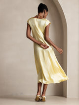 [Light Yellow] SilkSilky  19Momme Stretch Silk Charmeuse Cap Sleeve Scoop Neck Dress 002