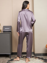 [Purple Gray] SilkSilky  Long Sleeve Lapel Collar Women's Pajamas 002