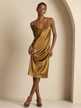 [Brown] SilkSilky Spaghetti Strap U Neck Dress 004