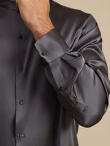 [Dark Gray] SilkSilky Long Sleeve Stand Collar Men''s Shirt 007
